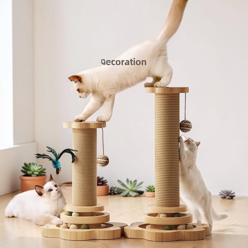 Griffoir en Bois Naturel pour Chat — Plateforme Rotative