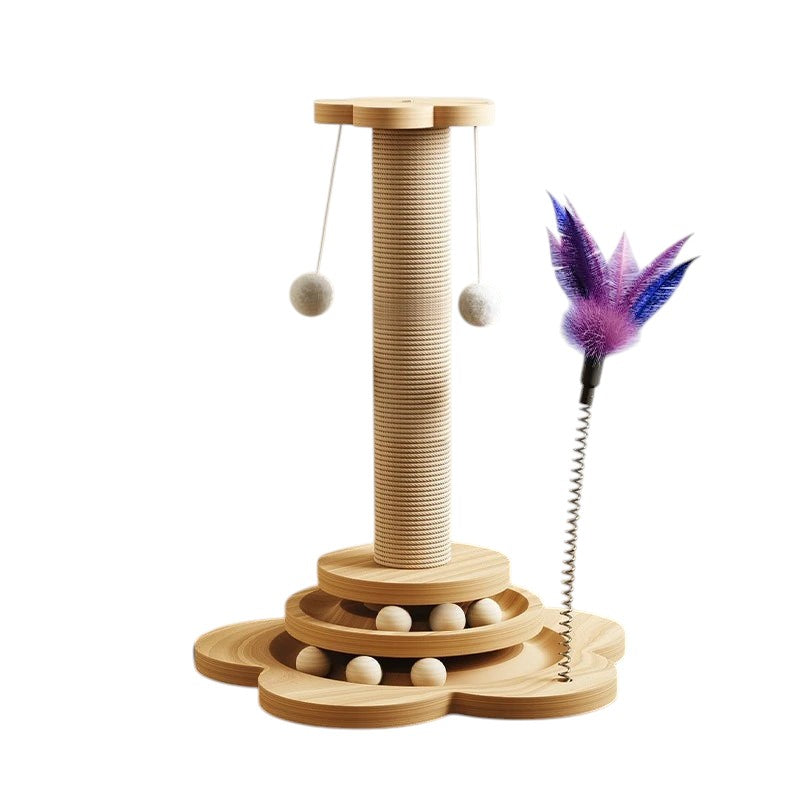 Griffoir en Bois Naturel pour Chat — Plateforme Rotative