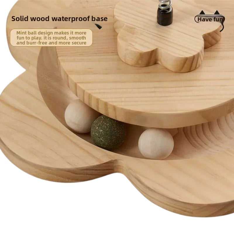 Griffoir en Bois Naturel pour Chat — Plateforme Rotative