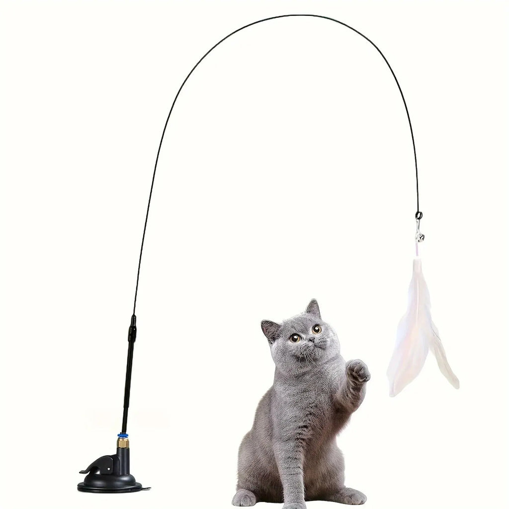 Canne à Pêche Interactive pour Chat — Plumes & Ventouse