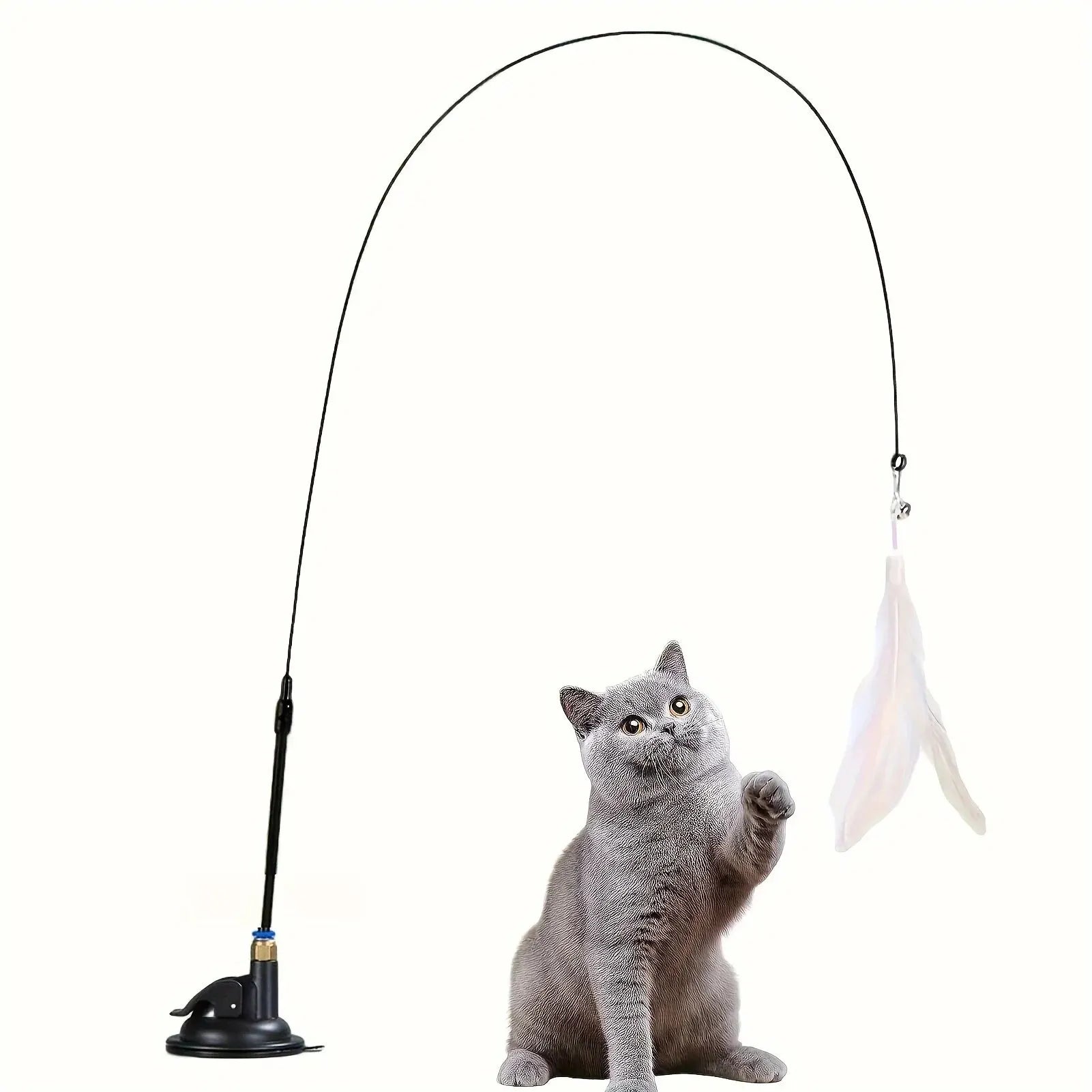 Canne à Pêche Interactive pour Chat — Plumes & Ventouse