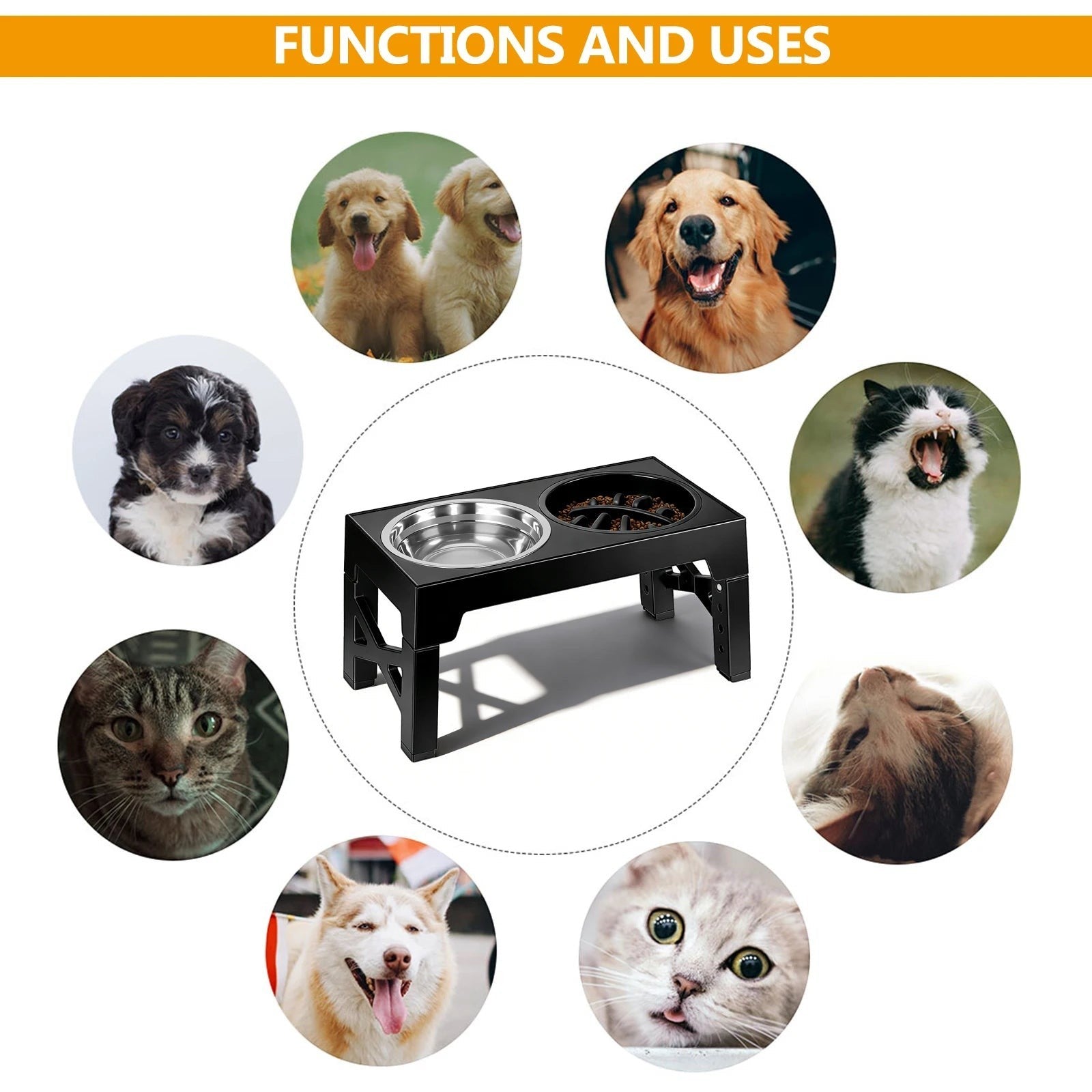 Gamelle Surélevée Réglable pour Chien – 5 Hauteurs | Lot de 3 Bols (Inox + Anti-Glouton)