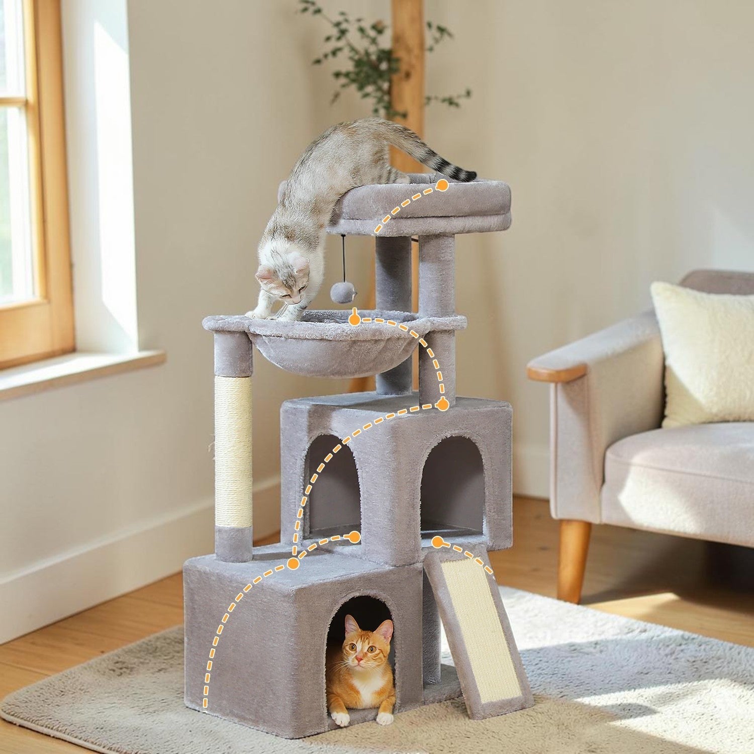 Arbre à Chat Multi-Niveaux avec Condos & Griffoir Sisal