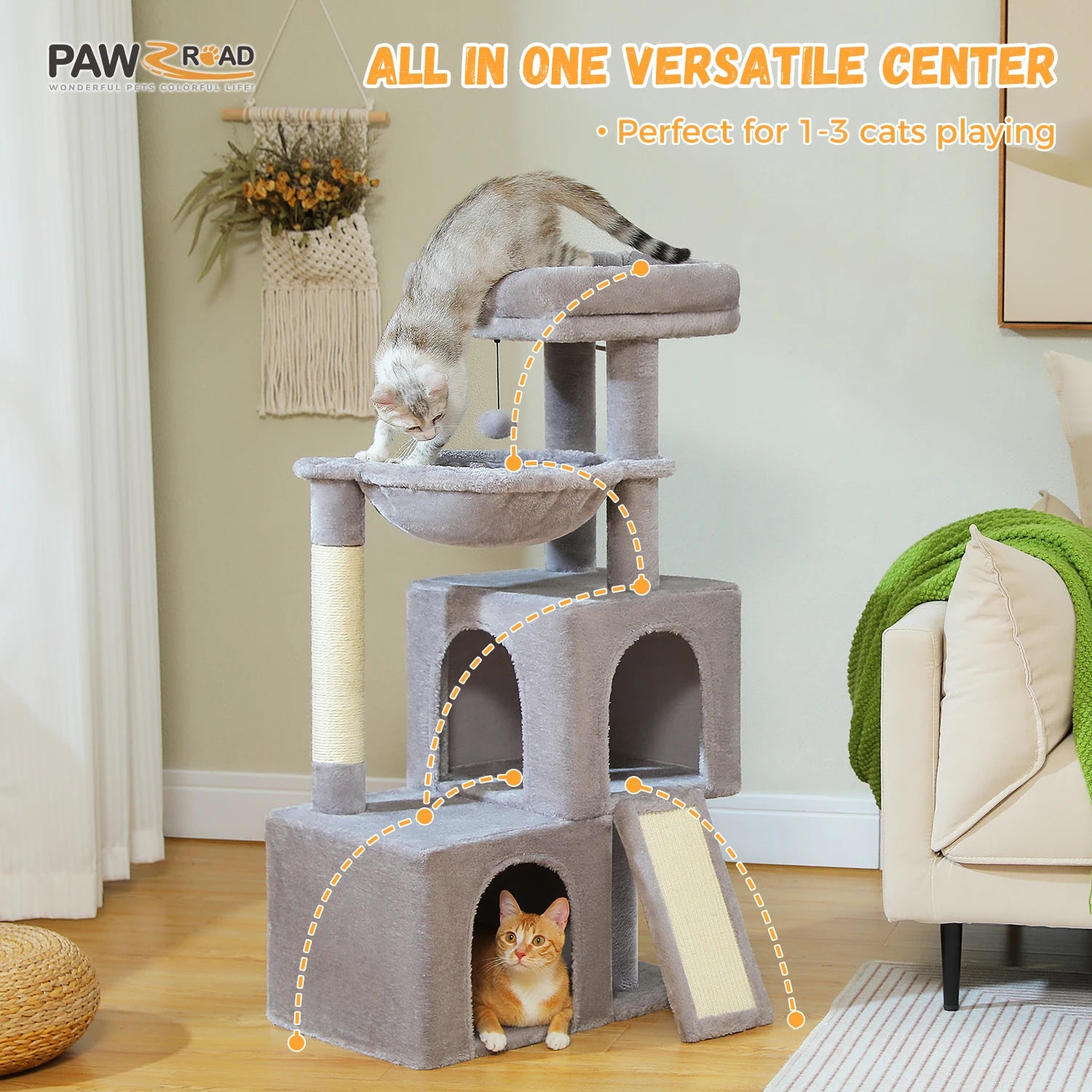 Arbre à Chat Multi-Niveaux avec Condos & Griffoir Sisal