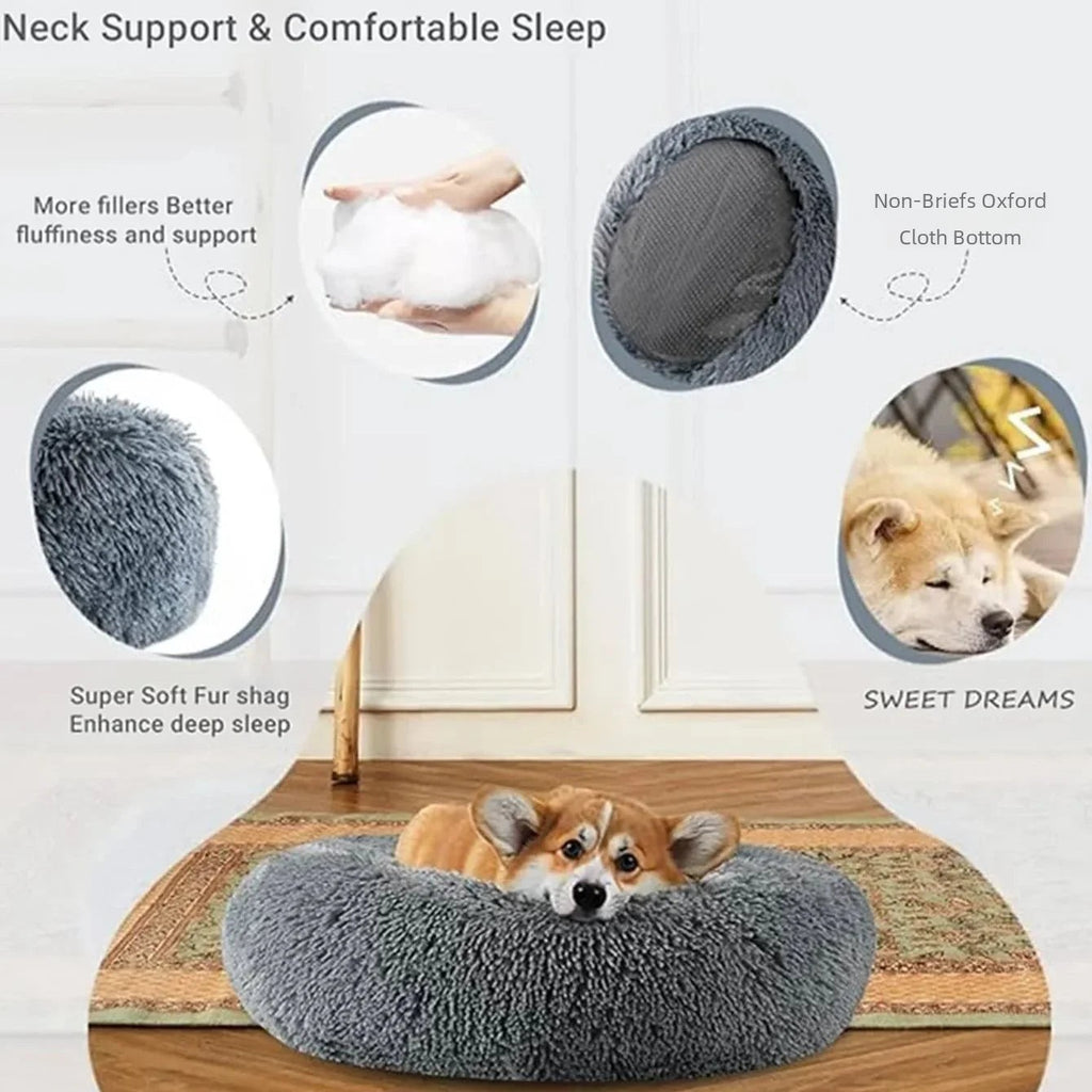 Lit Rond Moelleux pour Chien & Chat – Peluche Douce, 6 Tailles & 20 Couleurs