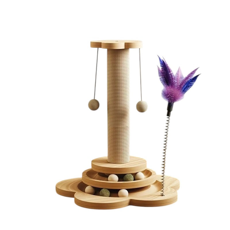 Griffoir en Bois Naturel pour Chat — Plateforme Rotative