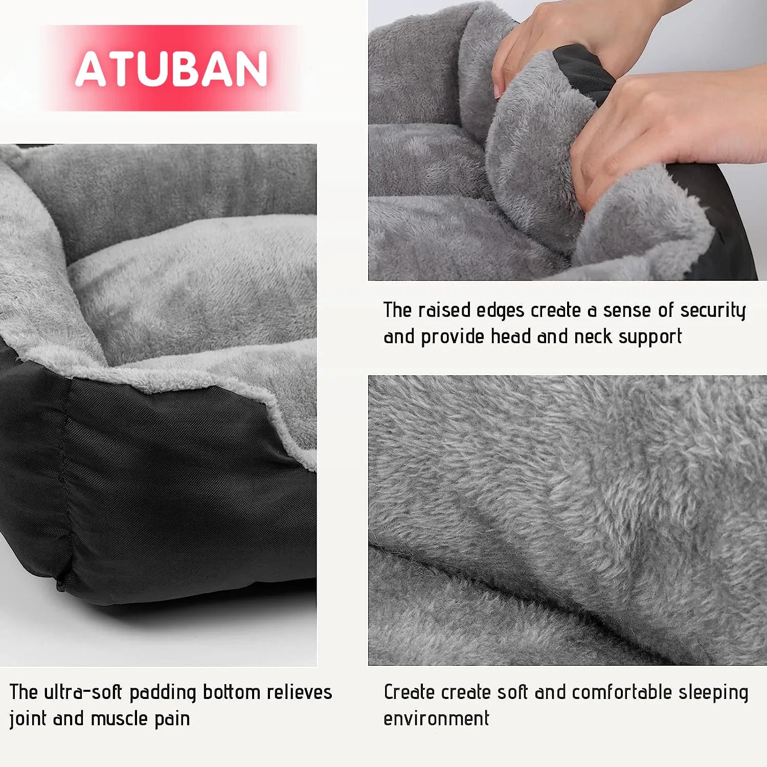 Canapé Lit Carré pour Grand Chien – Coussin Lavable, Chaud & Confortable