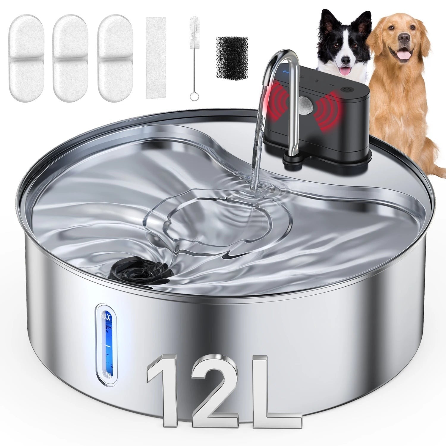 Fontaine à Eau pour Chat & Chien — Inox 12L avec Détecteur de Mouvement