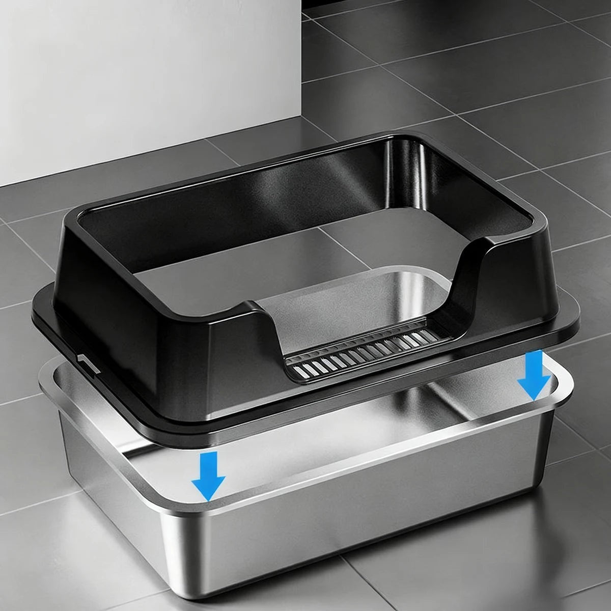 Bac à Litière en Inox avec Couvercle — Anti-Éclaboussures