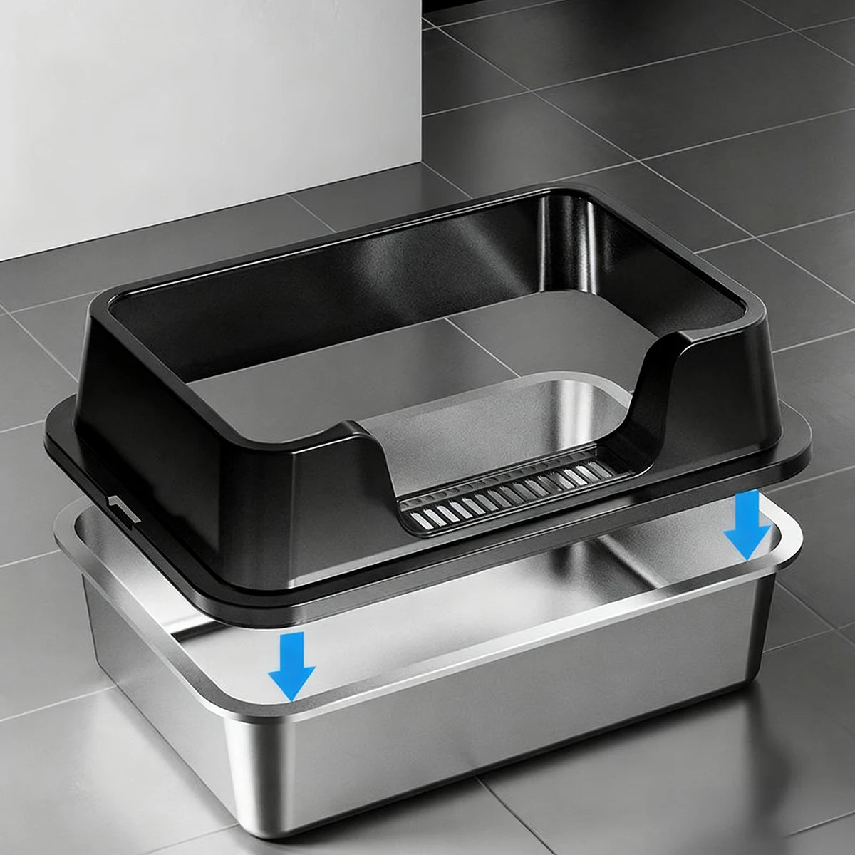 Bac à Litière en Inox avec Couvercle — Anti-Éclaboussures