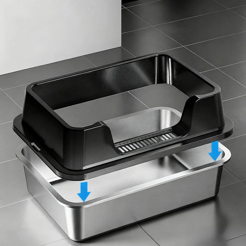 Bac à Litière en Inox avec Couvercle — Anti-Éclaboussures