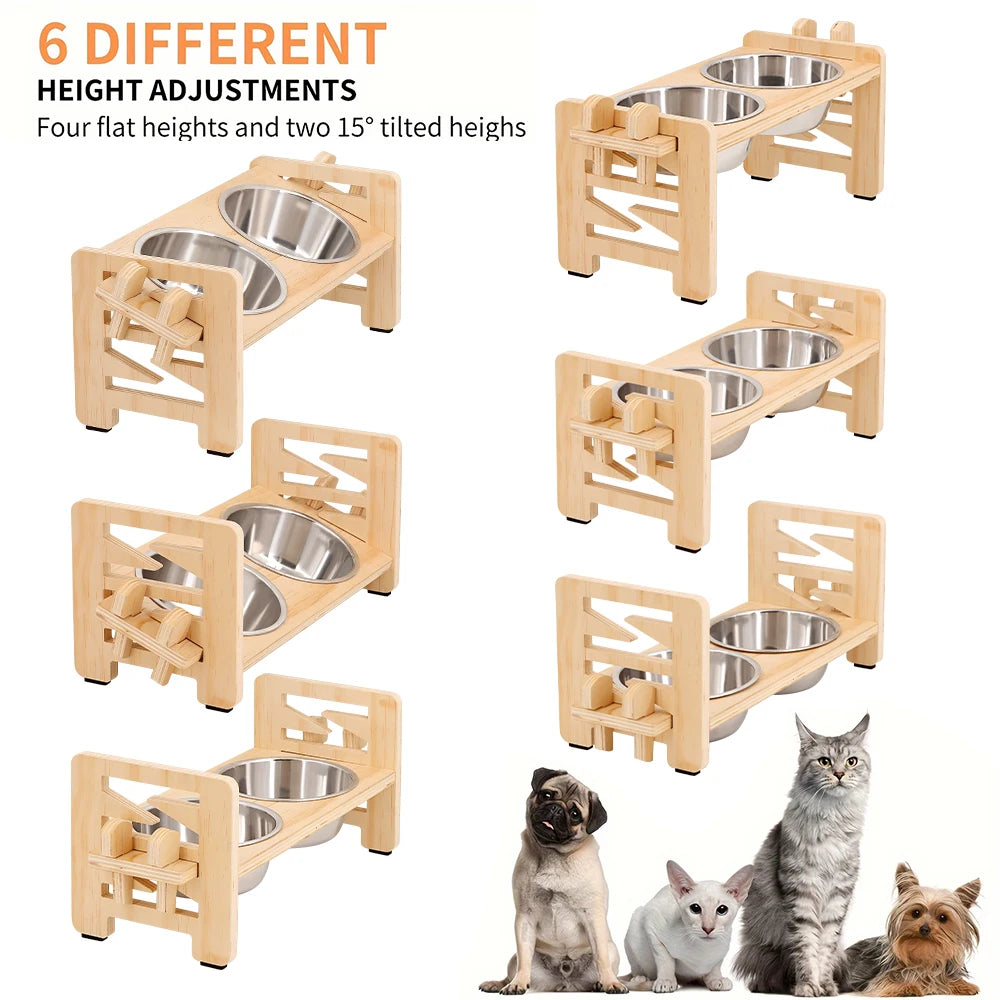 Support Surélevé 2 Bols Inox pour Chien & Chat – Réglable, Design Naturel