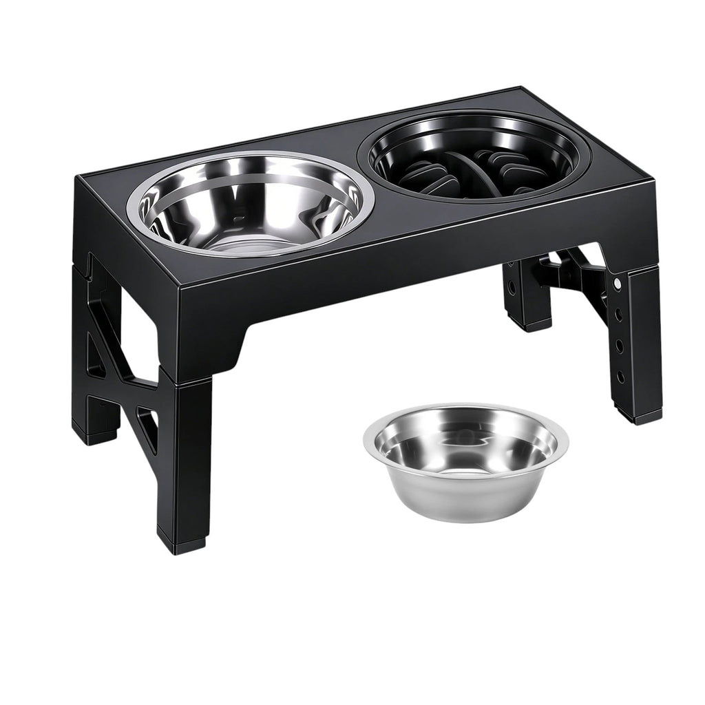 Gamelle Surélevée Réglable pour Chien – 5 Hauteurs | Lot de 3 Bols (Inox + Anti-Glouton)