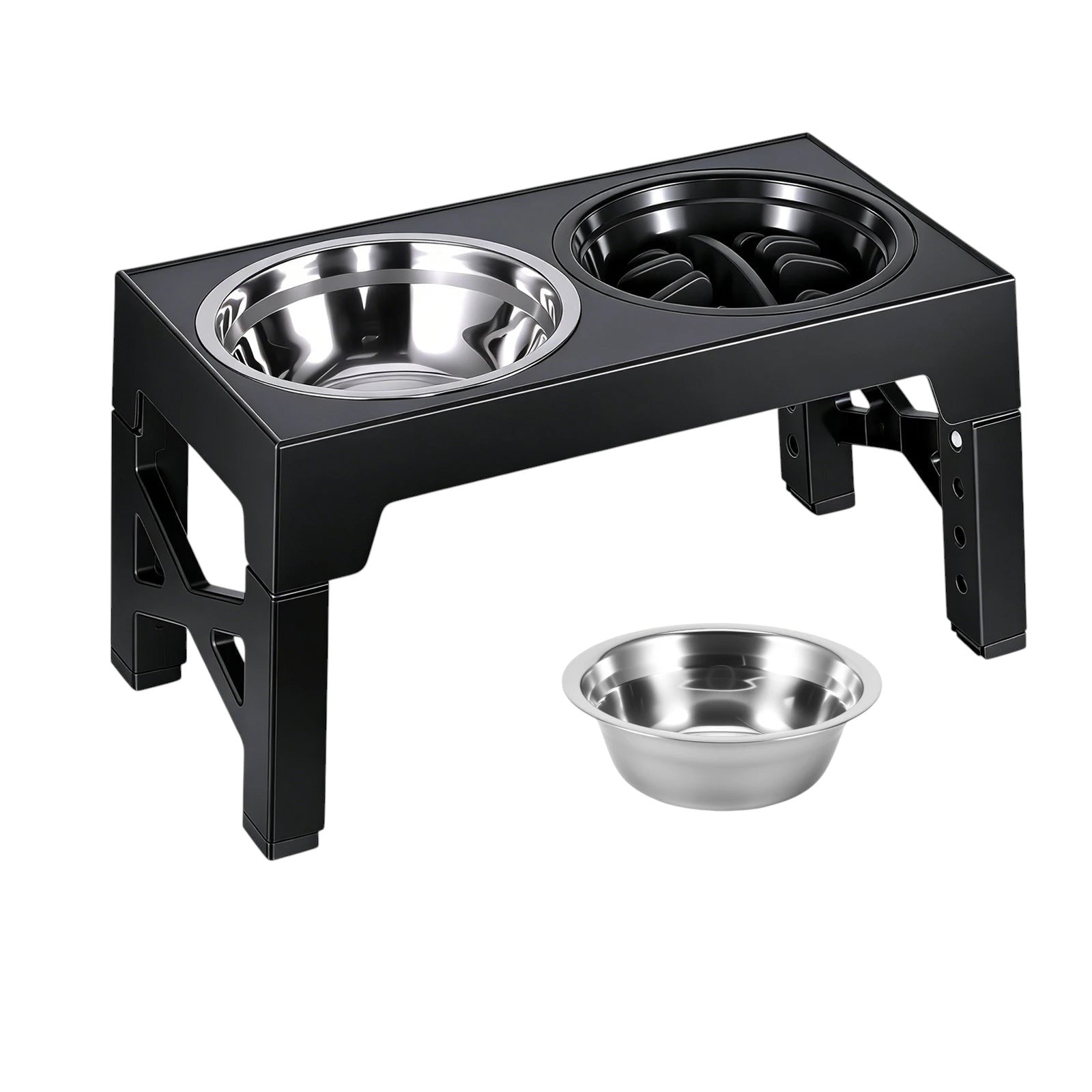 Gamelle Surélevée Réglable pour Chien – 5 Hauteurs | Lot de 3 Bols (Inox + Anti-Glouton)