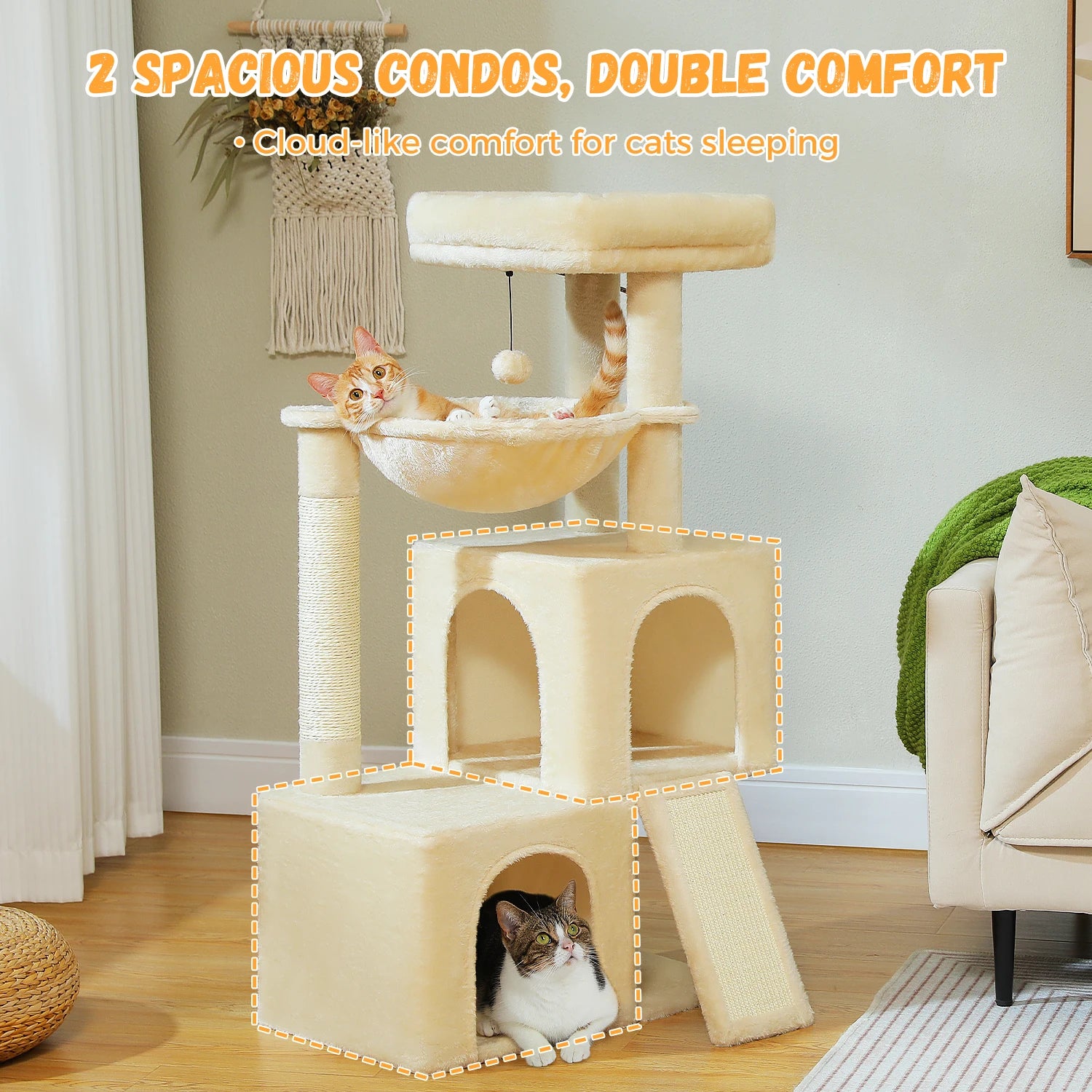 Arbre à Chat Multi-Niveaux avec Condos & Griffoir Sisal