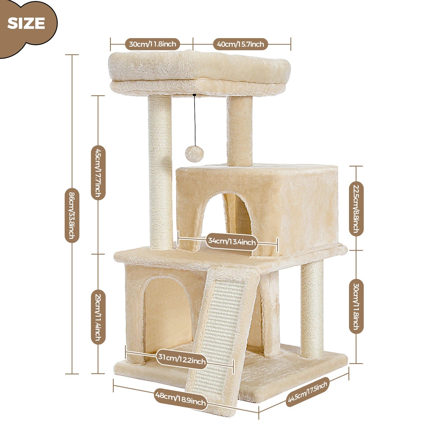 Arbre à Chat Multi-Niveaux avec Condos & Griffoir Sisal