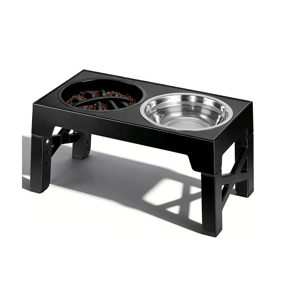 Gamelle Surélevée Réglable pour Chien – 5 Hauteurs | Lot de 3 Bols (Inox + Anti-Glouton)
